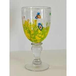 Millefiori Italian Glass Goblet Colorful Design Sturdy Stem Unique Handmade